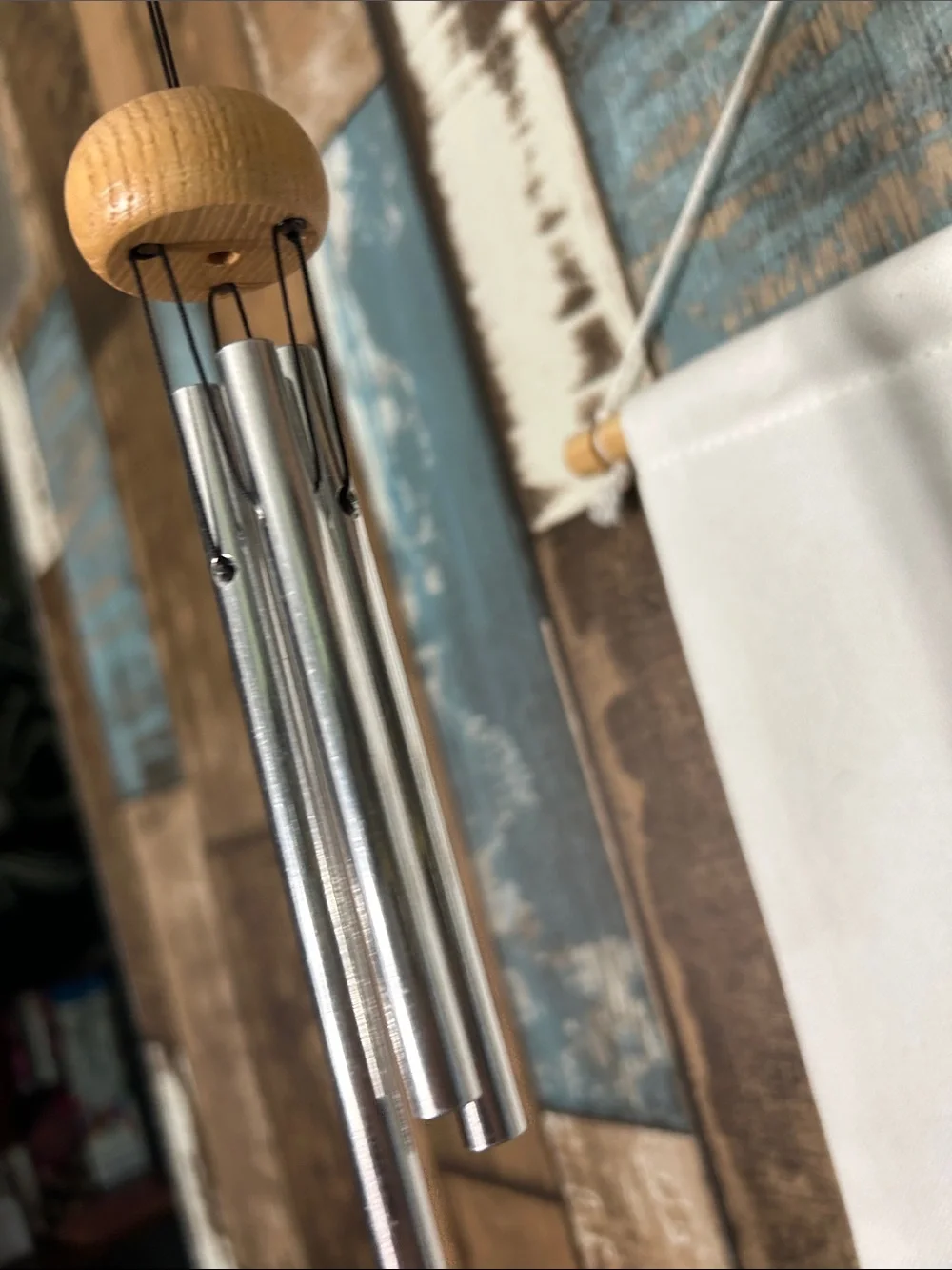 Mini Wind Chime with Natural Wood Top - Silver Tubes